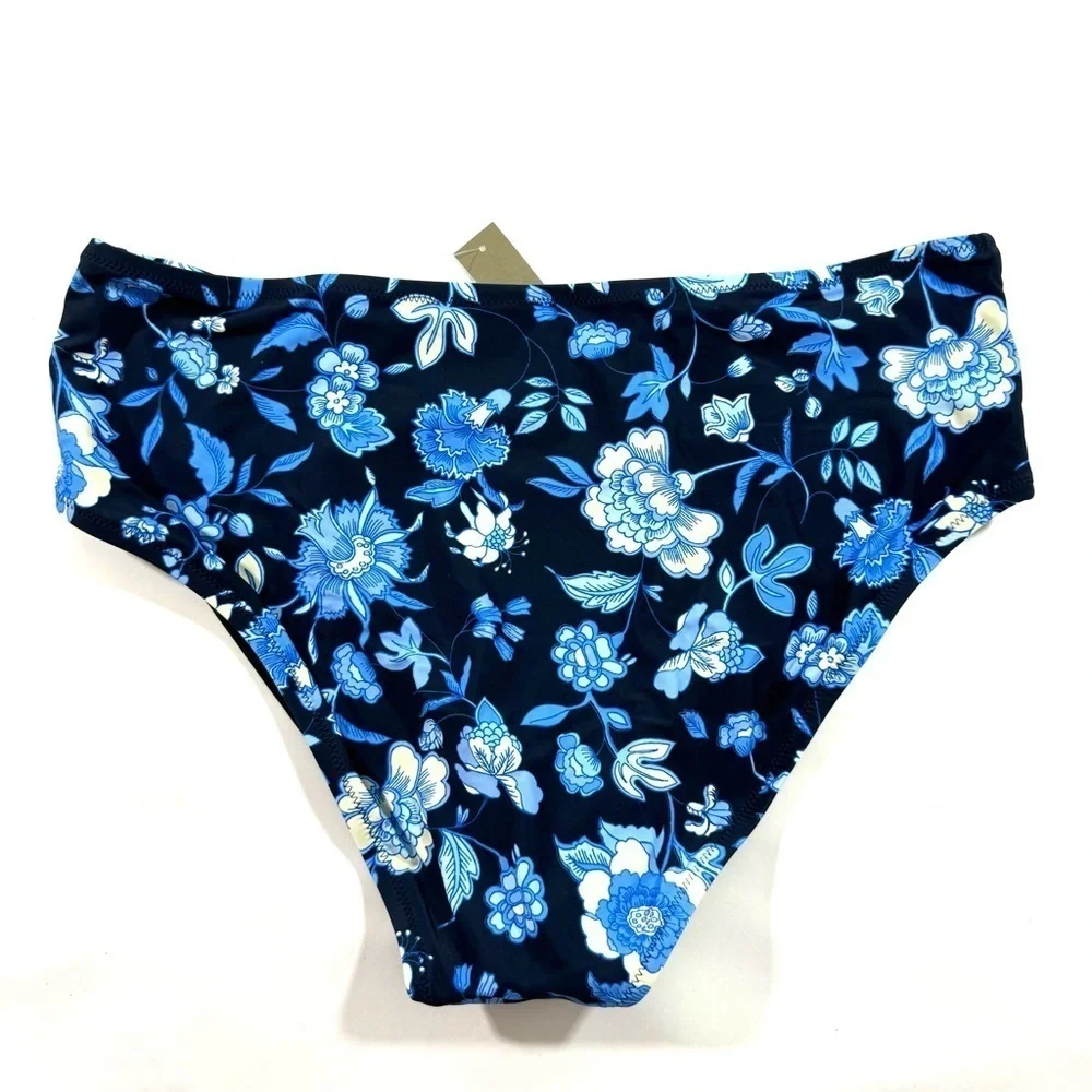 New J Crew High Rise Bikini Bottom Midnight Blue Floral BM462